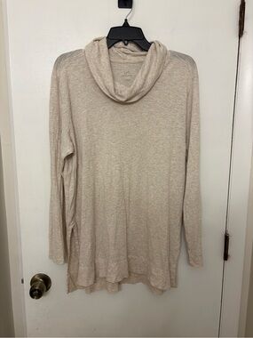 J. Jill Pima Cowl Neck Tunic Oatmeal Heather Long Sleeve Slub Knit Top Size L